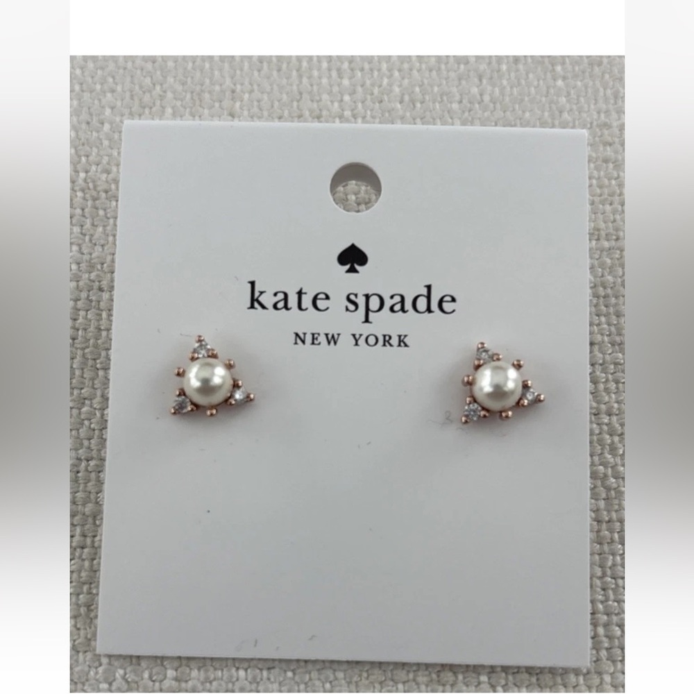 Kate Spade You’re A Gem Faux Pearl & CZ in Rose Gold Stud Earrings NWT